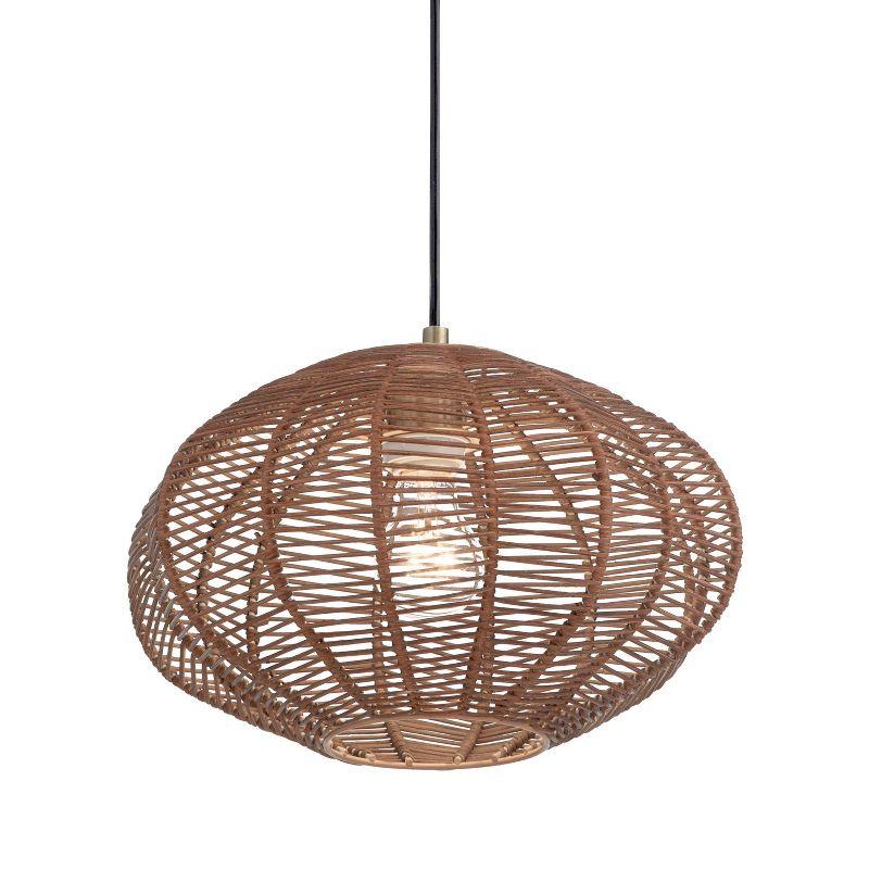 13.5" Gracelynn 1 - Light Woven Rattan Globe Pendant, Brown