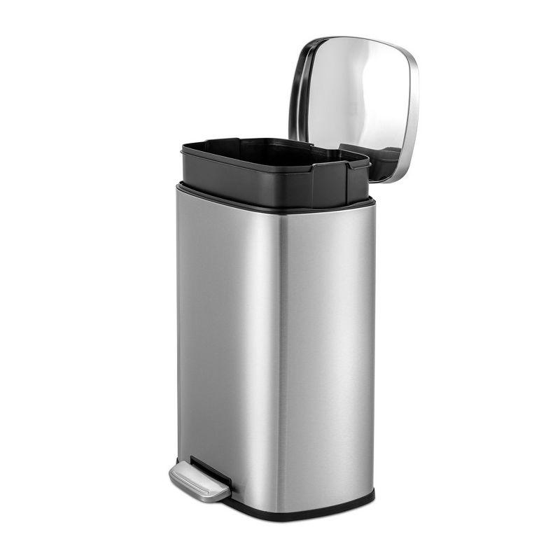 QUALIAZERO 13 GAL/50L, RECTANGLE SHAPE, STAINLESS STEEL STEP-ON CAN, WITH SOFT CLOSE LID, BRUSH FINISH