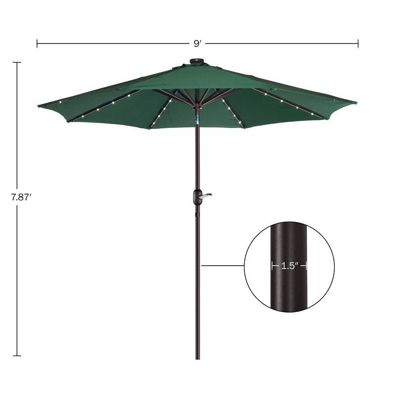 Patio Umbrella with Solar Lights - 9FT Outdoor Umbrella Shade with 32 LEDs and Auto Tilt for Deck, Table, Backyard or Pool