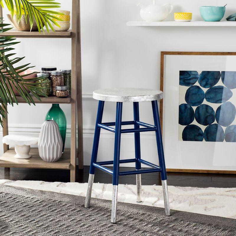 Transitional Blue and Silver Metal Counter Stool 24"