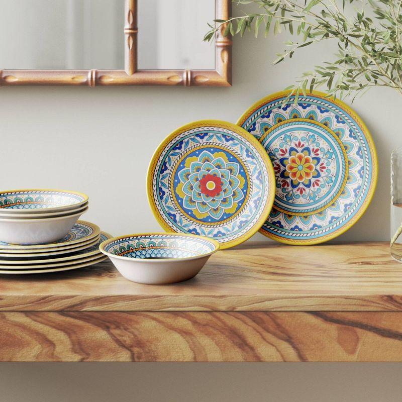 Portofino Bohemian Floral Melamine Dinner Plate Set, 6 Pieces