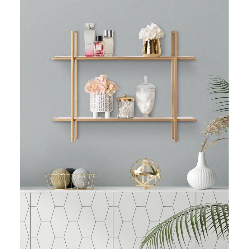 Kate & Laurel All Things Decor 30" x 24" Leigh Wood and Metal Wall Shelf White: MDF Floating Wall Shelves, 2-Tier