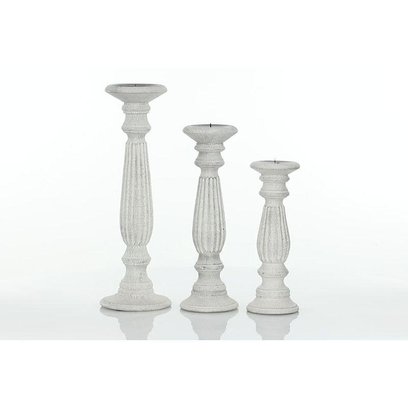 Elegant White Mango Wood Pillar Candle Holders, Set of 3