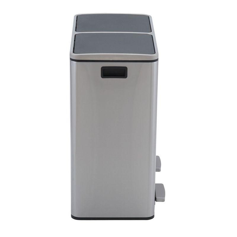 Dual Compartment Trash Can with 30 Liter / 8 Gallon Medium Bins, Stainless Steel, for Trash and Recycling