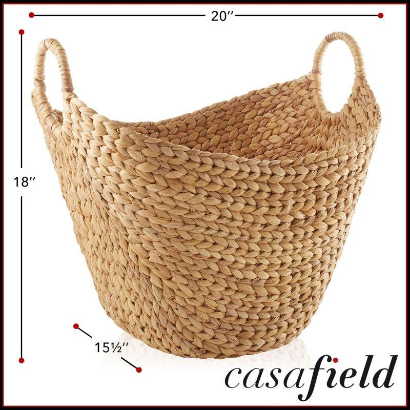 Casafield Large Boat Basket with Handles - Espresso, Water Hyacinth Woven Storage Tote for Blankets, Laundry, Bathroom, Bedroom, Living Room