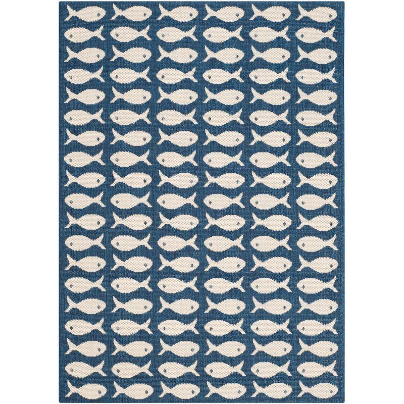 Courtyard CY6013 Power Loomed Indoor and Outdoor Accent Rug - Navy/Beige - 2'7"x5' - Safavieh