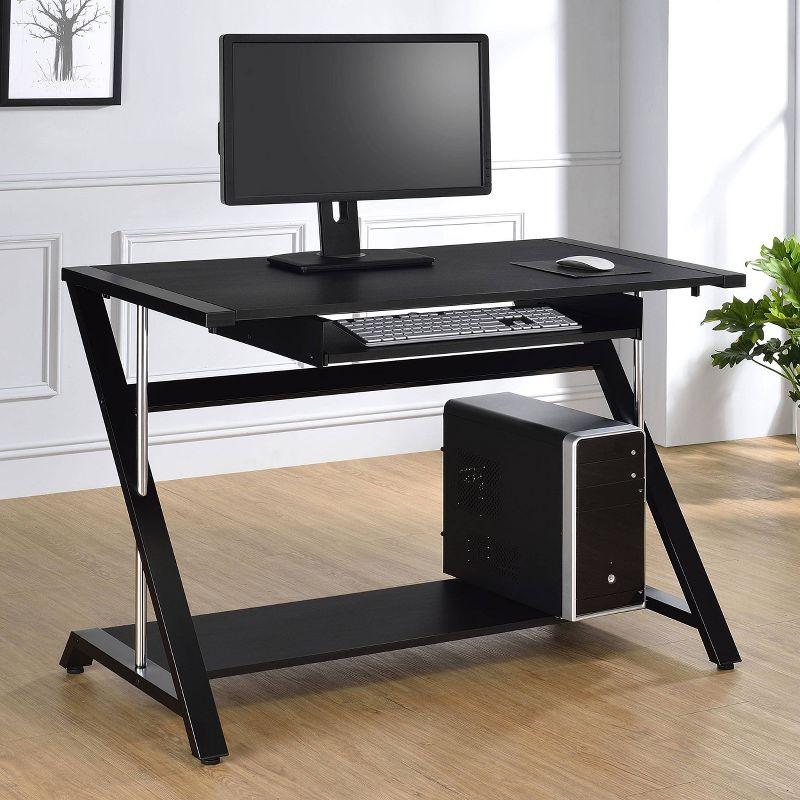 Black Wood Home Office Desk with Keyboard Tray and Shelf