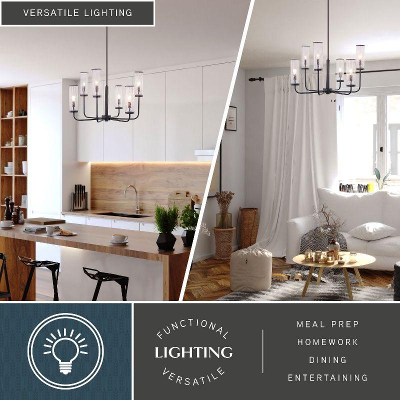 VAXCEL Glencoe 6 Light Matte Black Multi-Level Chandelier Clear Crackle Glass