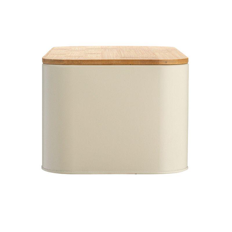 Storied Home Metal "bread" Bin with Bamboo Lid, Cream