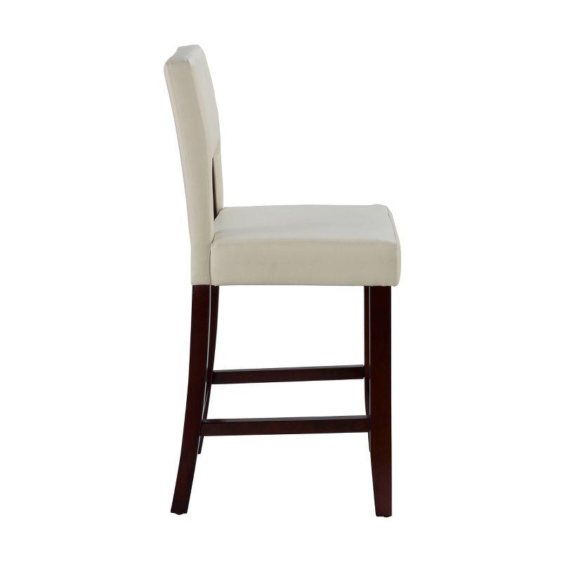 Elegant Vega 24" Espresso Finish Counter Stool with White Faux Leather