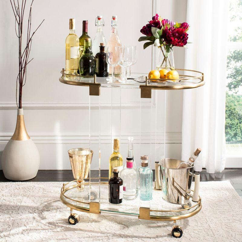 Small Oval Lennon Bar Cart with Brass Accents and Storage