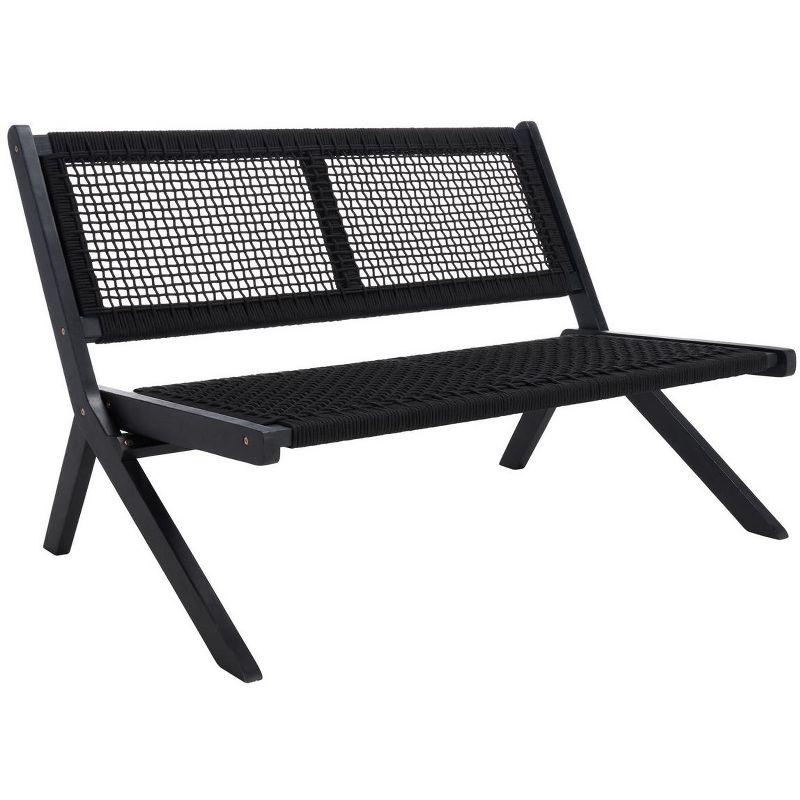 Kobina 49" Black Wood and Rope Outdoor Folding Bench