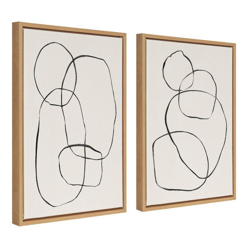 Set of 2 Abstract Black and White Canvas Art with Natural Frames