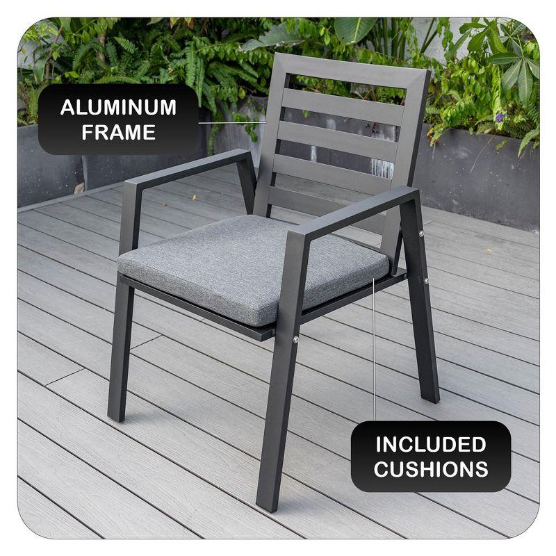 Chelsea Modern Patio Black Dining Armchair with Removable Cushions in Aluminum by LeisureMod