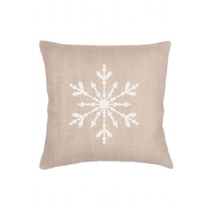 Winter Snowflake Beige Linen Embroidered Throw Pillow 20x20