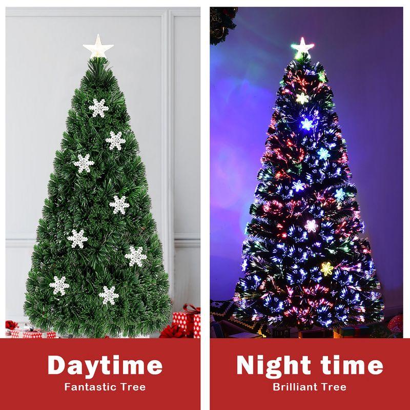 Tangkula 5'Pre-Lit Optical Fiber Artificial Christmas Tree w/ Multicolor LED Lights Snowflakes