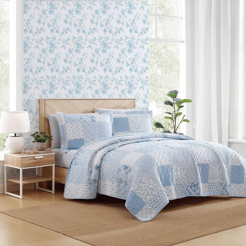 Laura Ashley Morning Glory Laura Ashley Coastal Patchwork Cotton Blue Quilt Set