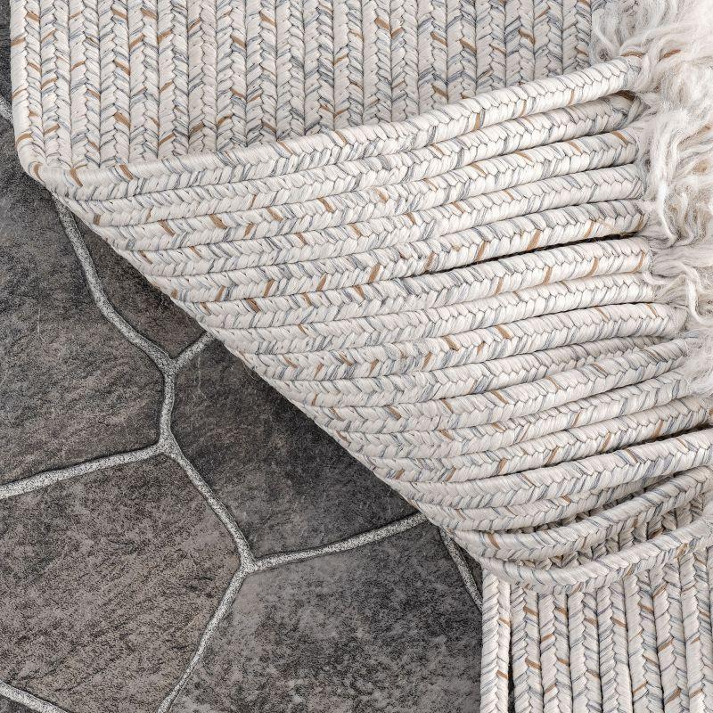 Nuloom Braided Courtney Tassel Indoor/Outdoor Area Rug, Square 6', Ivory