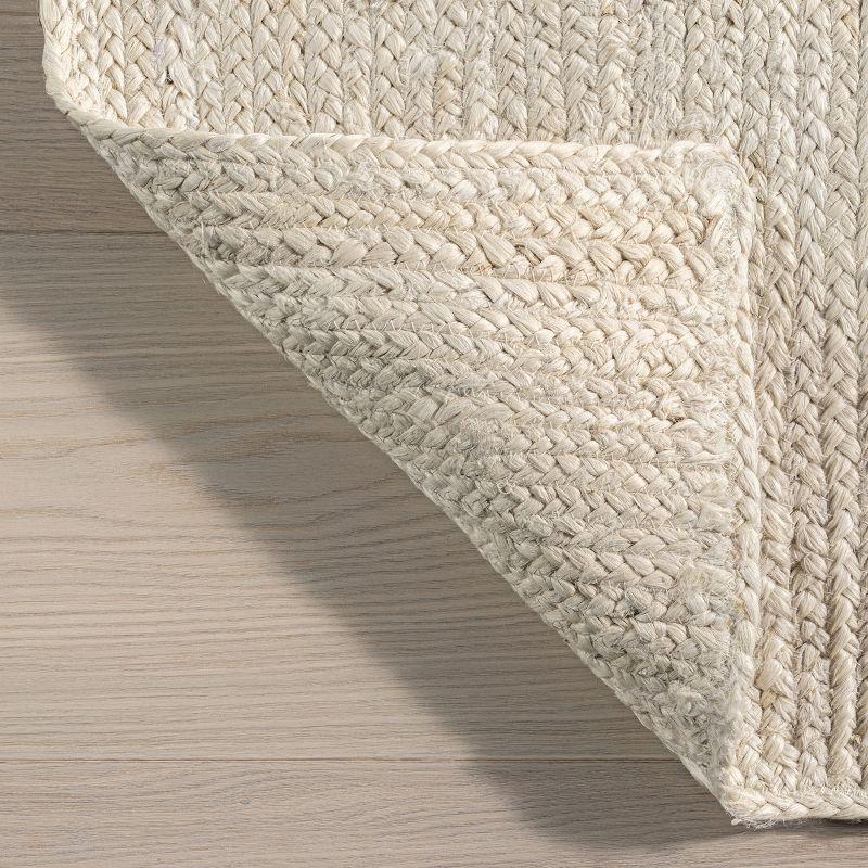 Nuloom 10 Square Rigo Jute Hand Woven Indoor Area Rug, Off White, Solid Farmhouse Design, Natural Fiber Bedroom, Living Room, Kitchen,
