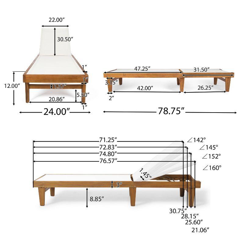 Summerland Teak Finish Acacia Wood Chaise Lounge with White Mesh