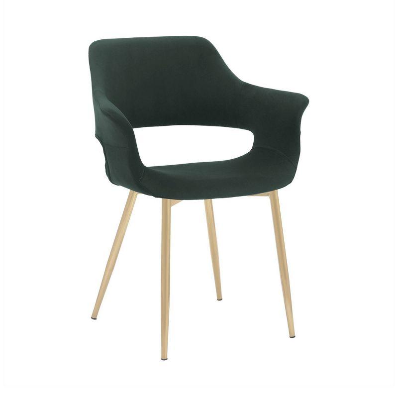 Gigi Velvet Metal Dining Room Chair Green - Armen Living: Gold Legs, Ergonomic Back, Set of 2