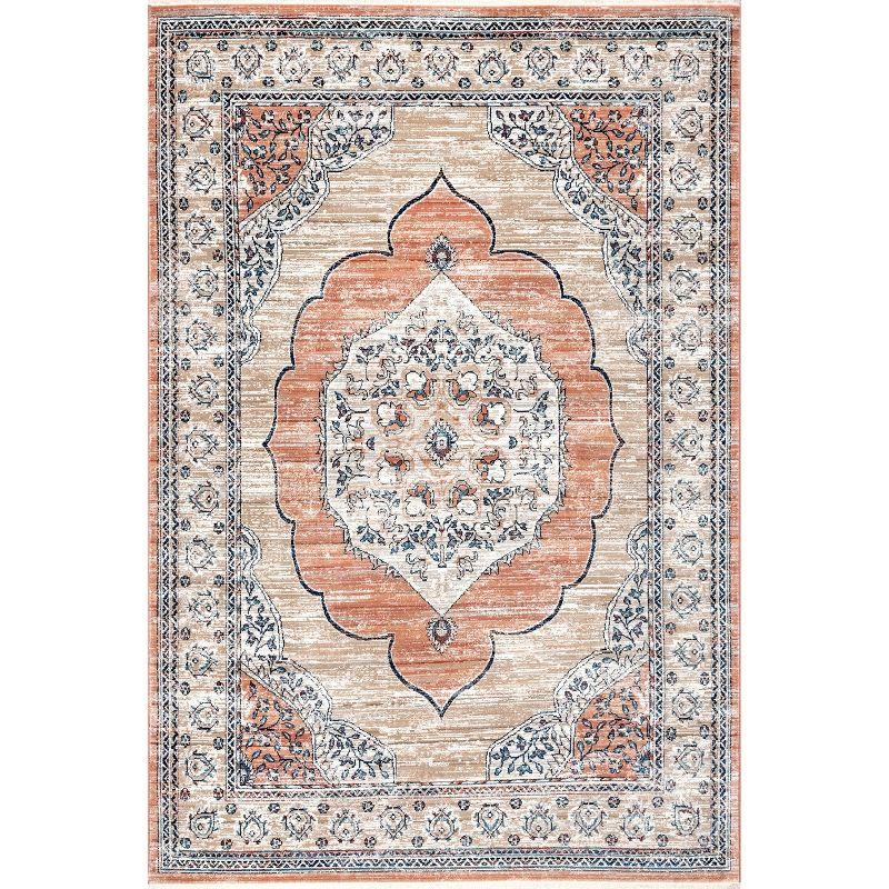 Makenna Beige and Orange Medallion 5' x 7' Area Rug