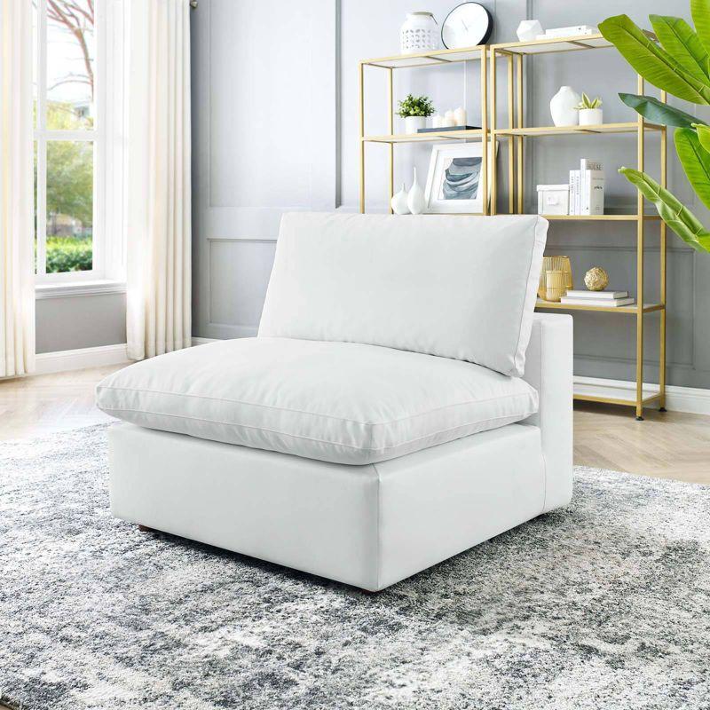 Commix Plush Vegan Leather Armless Lounge Chair in White