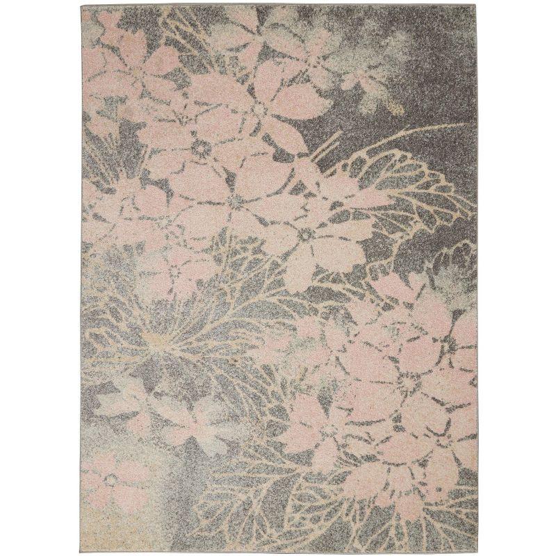 Elegant Floral Whisper 6' x 9' Grey & Pink Reversible Area Rug