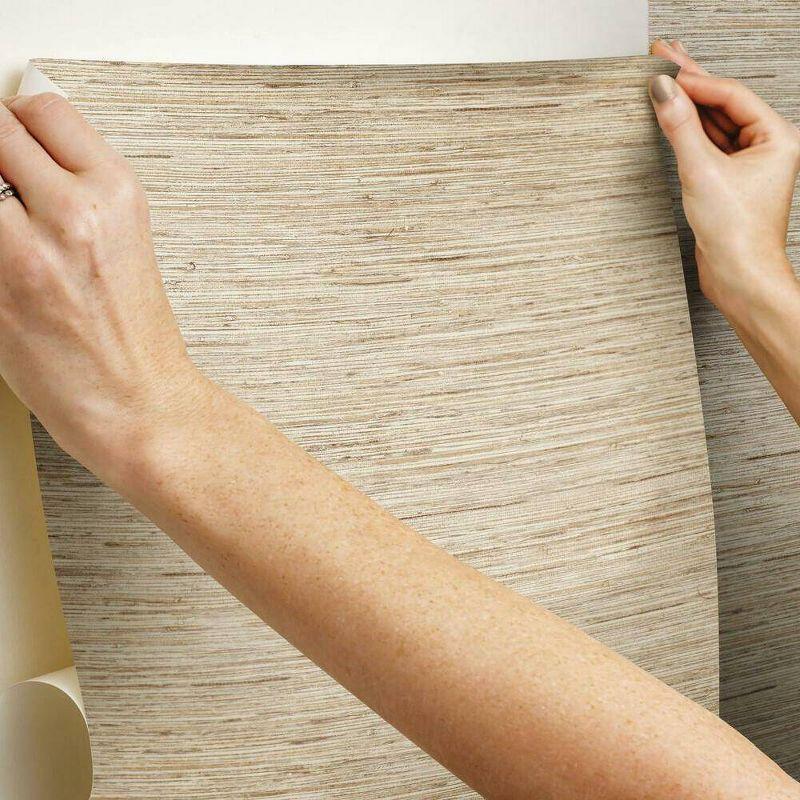 RoomMates Grasscloth Peel & Stick Wallpaper Brown: Vinyl, Self-Adhesive, Removable, Modern Stripe Design, 28.2 Sq Ft Coverage