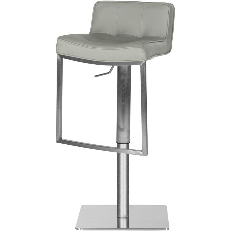 Transitional Gray Leather Swivel Adjustable Bar Stool