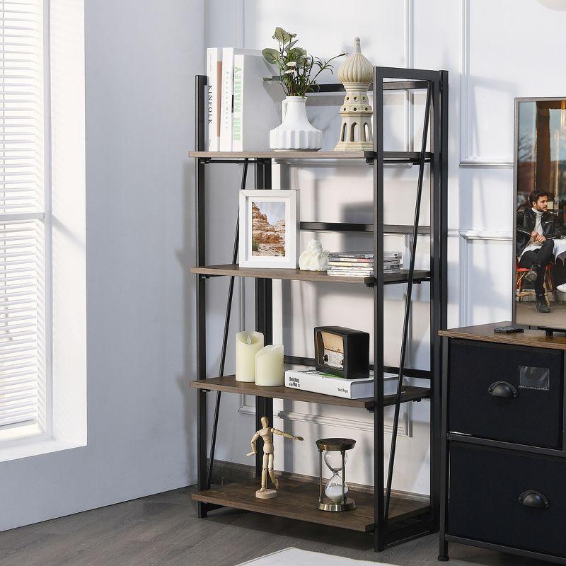 Costway 4-Tier Folding Bookshelf No-Assembly Industrial Bookcase Display Shelves