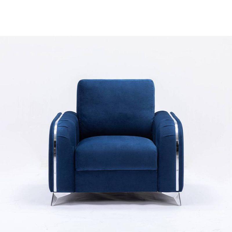 Wenona Blue Velvet and Wood Accent Chair