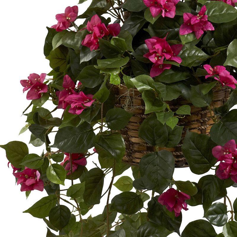 Nearly Natural Bougainvillea Silk Hanging Basket: Indoor Faux Floral Decor, Wicker Basket