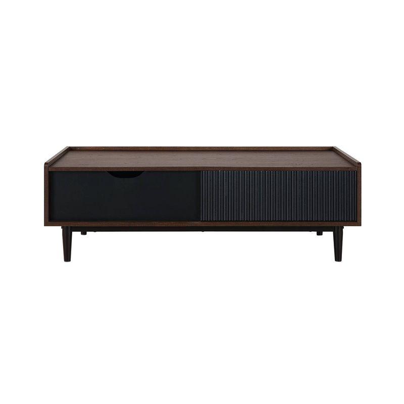Manhattan Comfort Duane Ribbed Coffee Table with Drawer and Shelf Dark Brown/Black: Rectangular, MDF, Living Room Furniture
