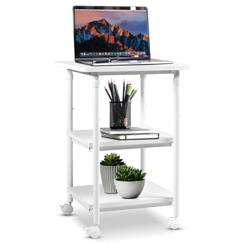 Tangkula 3-Tier Adjustable Rolling Under Desk Printer Cart with 3 Storage Shelves Printer Stand for home office White