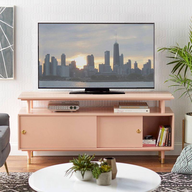 Buylateral Margo Mid Century Modern TV Stand for TVs up to 65" Blush Pink: Media Console with Storage, Painted MDF, Metal Hardware