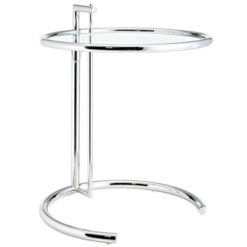 Eileen Gray Side Table Silver - Modway: Adjustable Height, Modern Classic, 20" Round Glass Top