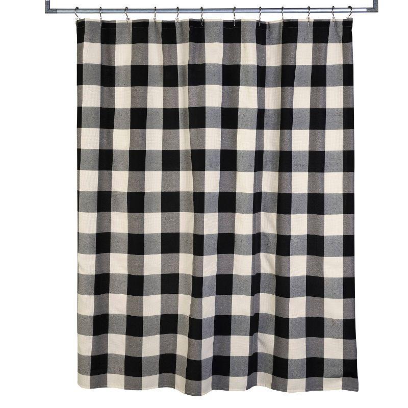 Grandin Black and Natural Plaid Shower Curtain, Polyester Cotton Blend