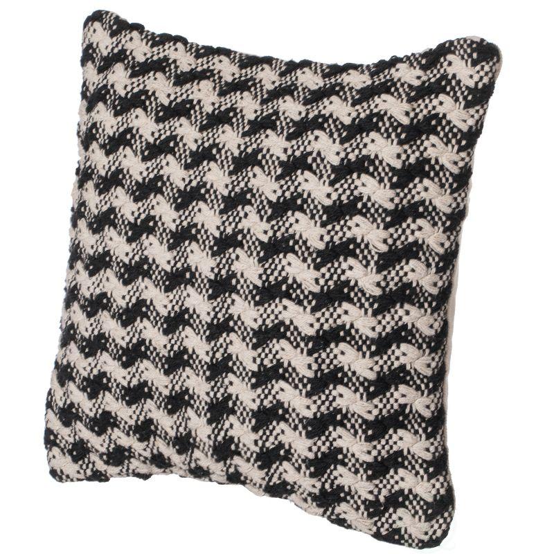 16" Black and White Handwoven Cotton Chevron Throw Pillow