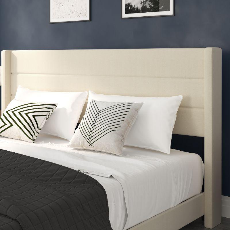 Flash Furniture King Size Upholstered Platform Bed with Wingback Headboard-Beige Faux Linen