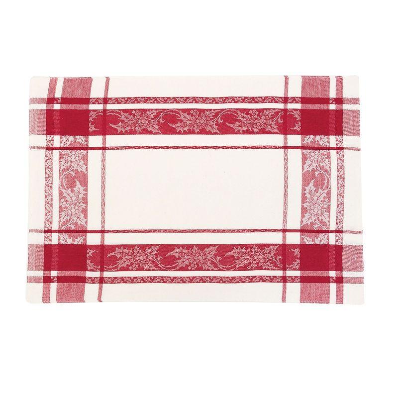 Jacquard Holly Red and White Cotton Placemat Set of 6