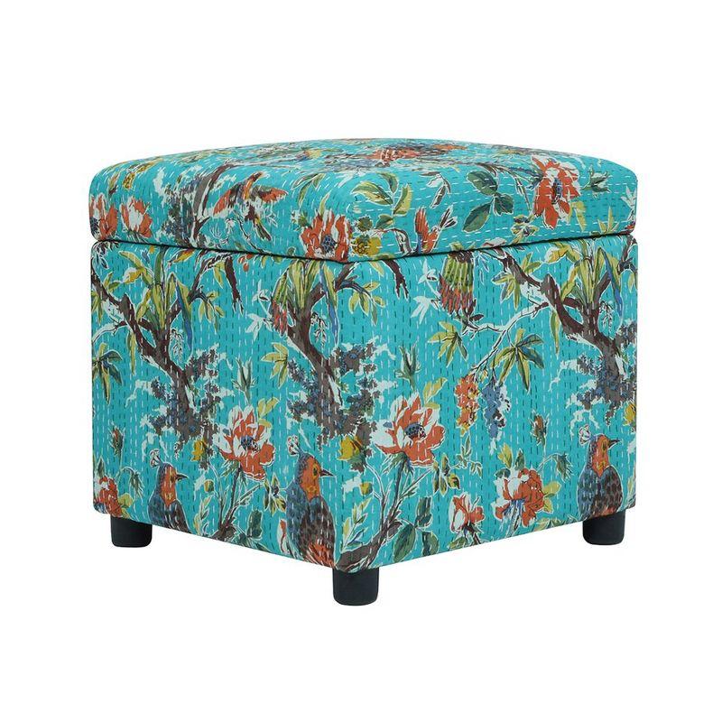 Jacob 18" Purple Floral Sateen Storage Cube Ottoman