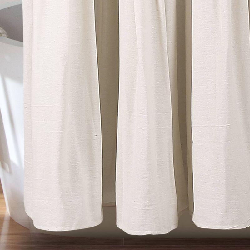 Beige and White Linen Button Shower Curtain with Liner