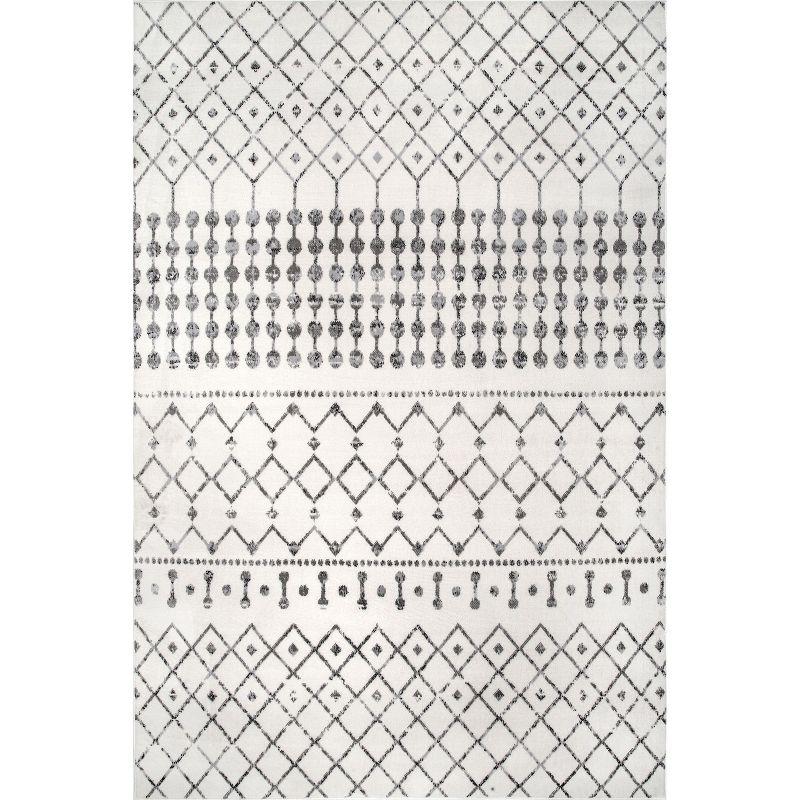 Gray Geometric 9' x 12' Washable Synthetic Area Rug