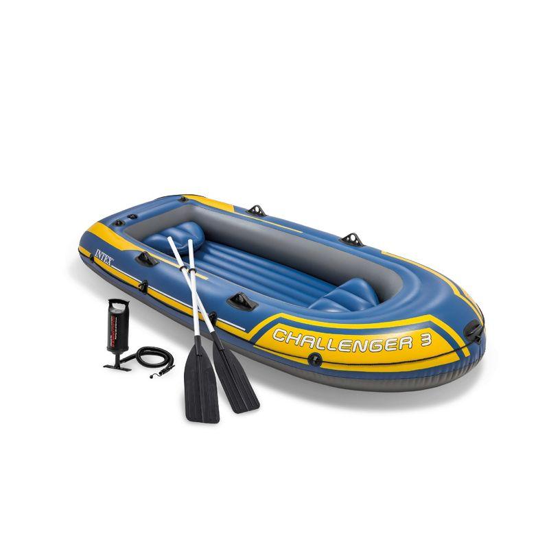 INTEX 68370EP Challenger 3 Inflatable Boat Set: Includes Deluxe 48in Boat Oars and Pump – Triple Air Chambers – 3-Person – 660lb Weight Capacity