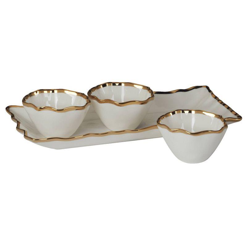 Certified International 4pc Regency Tray and Condiment Bowls Gold