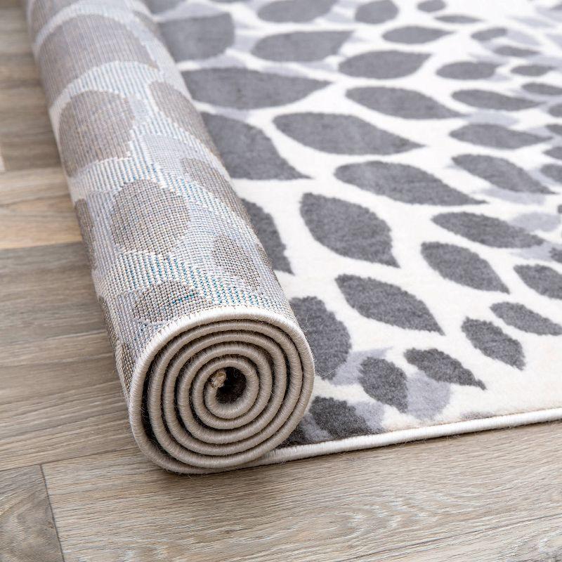 Rectangular Gray Floral Synthetic Easy Care Area Rug