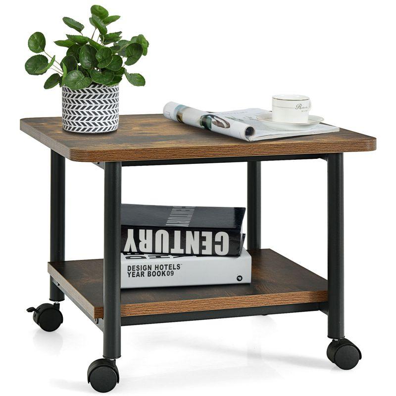 Tangkula 2-Tier Rolling Under Desk Printer Cart with 2 Storage Shelves Printer Stand for home office