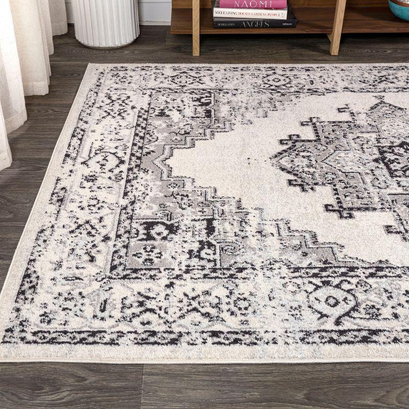 5'x8' Inigo Blue and White Cottage Medallion Area Rug, Blue/Gray - JONATHAN Y