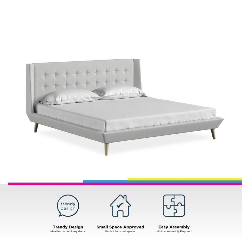 King Light Gray Linen Tufted Upholstered Platform Bed